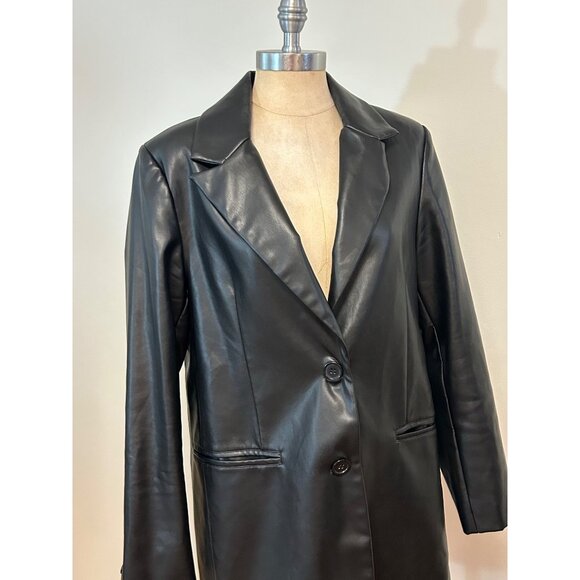 Rebecca Minkoff Womens Black Faux Leather Blazer Jacket Medium - Picture 4 of 6